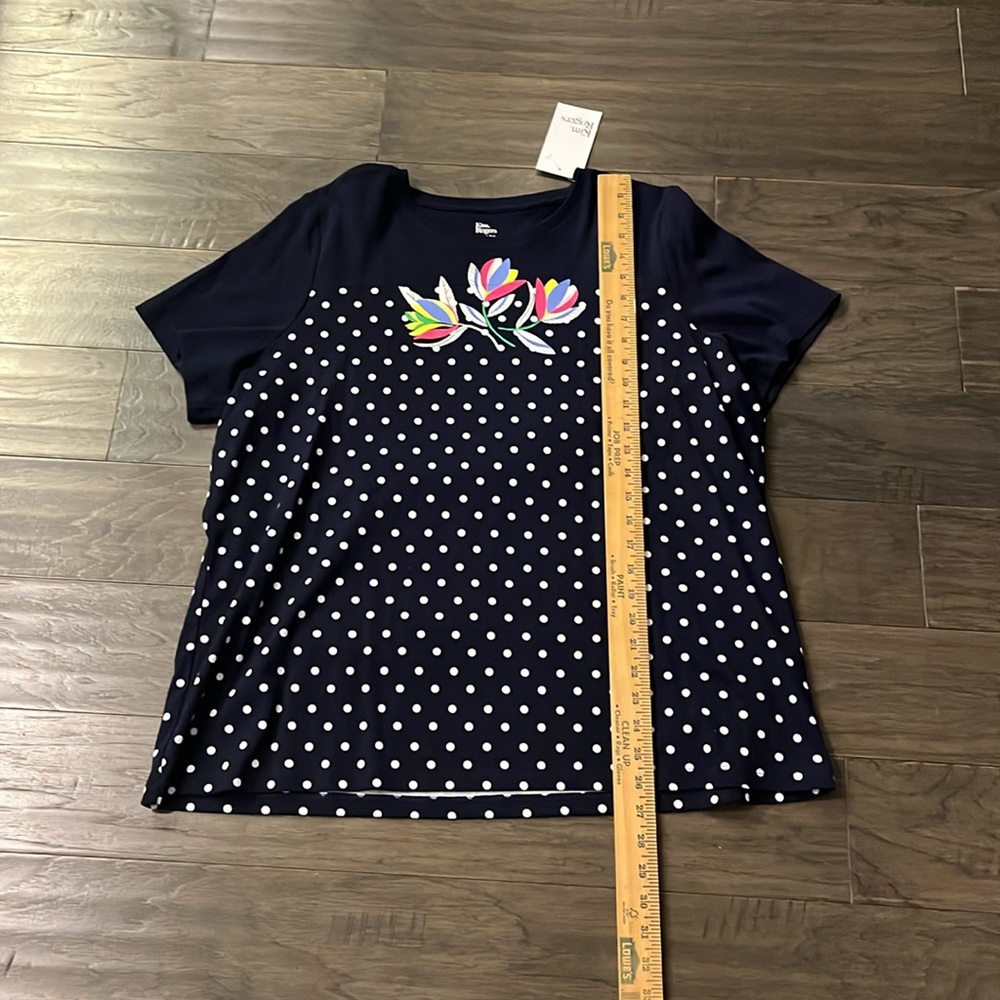Kim Rogers Tulips Short Sleeve Crew T Shirt navy blue new Women’s 1X - Picture 3 of 10